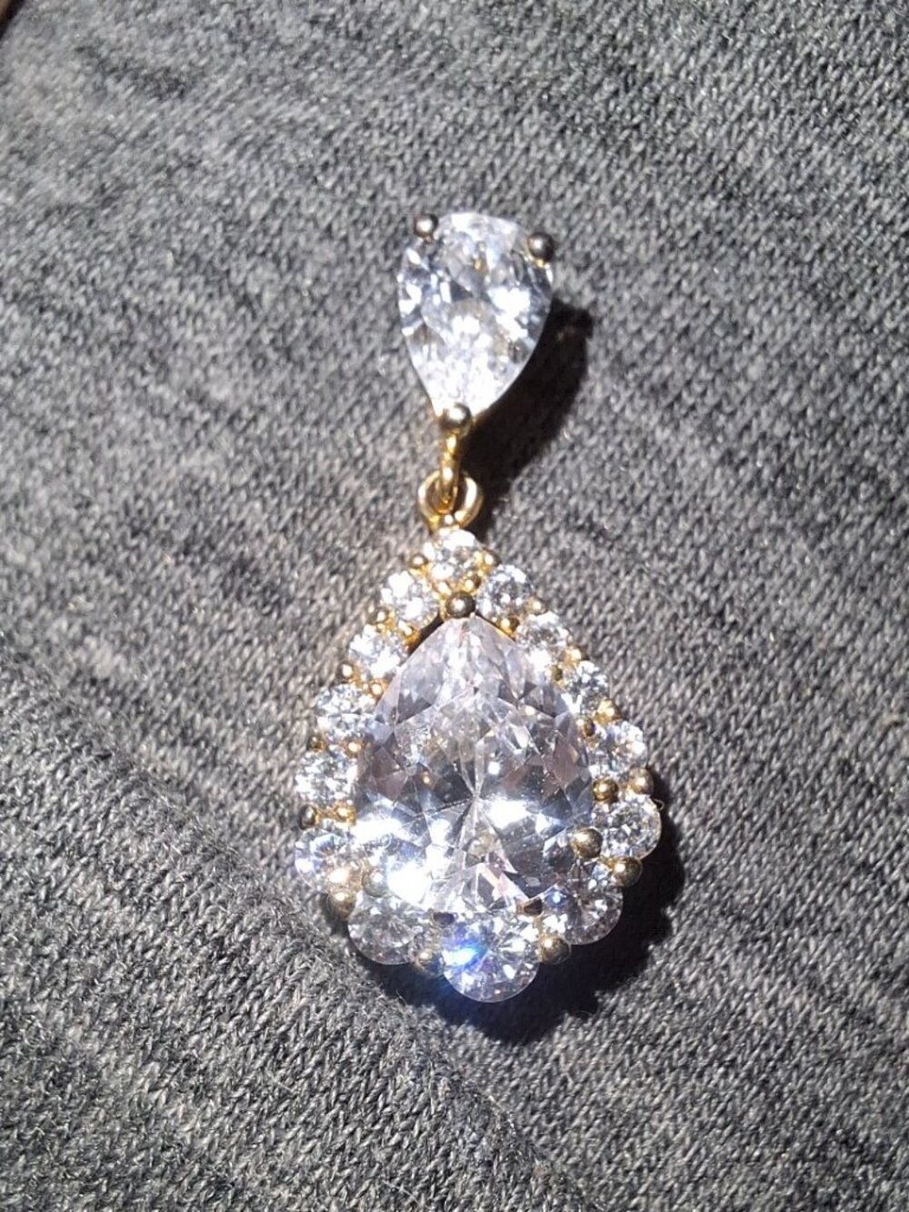 14K GOLD Over Sterling Silver STAUER DIAMOND AURA TEAR DROP PENDANT only